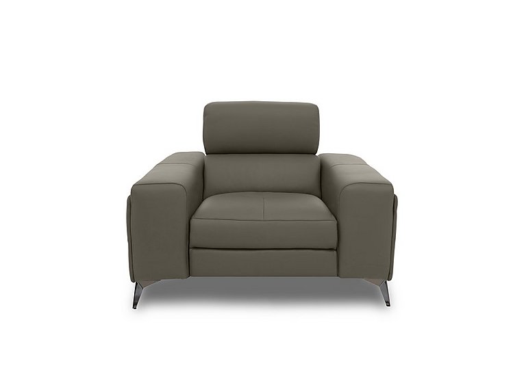 Action Leather Armchair with Manual Storage Arm - Natural Olive