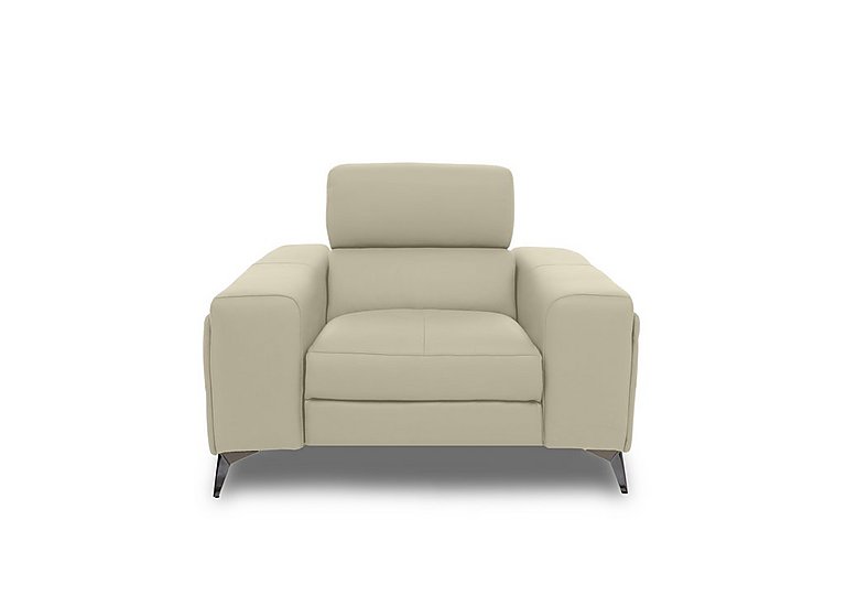 Action Leather Armchair with Manual Storage Arm - Natural Sand