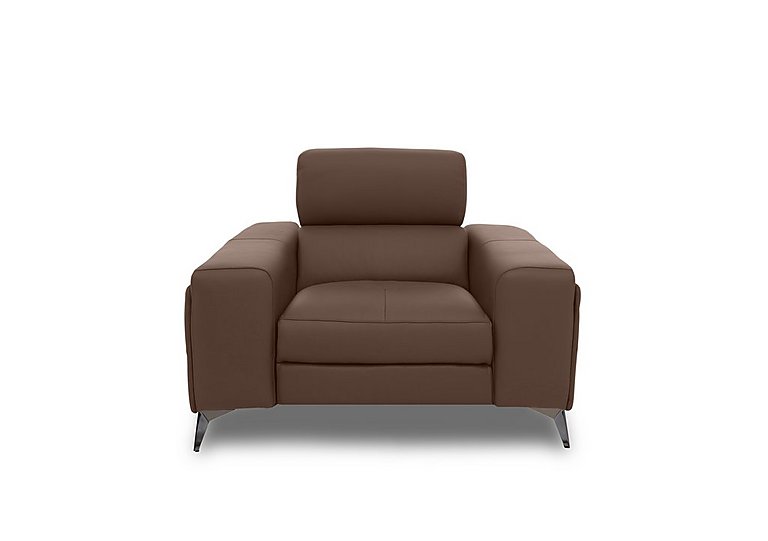 Action Leather Armchair with Manual Storage Arm - Roast