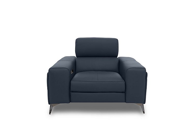 Action Leather Power Recliner Armchair - Natural Milled Navy