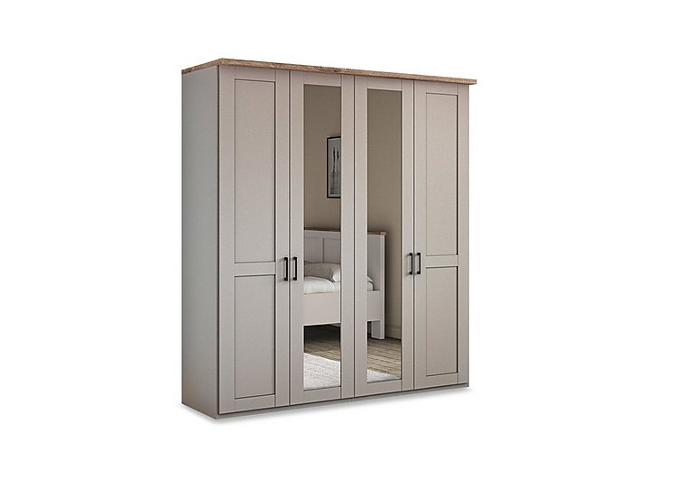 Wiemann - Adeline 4 Door Hinged Wardrobe with 2 Mirrors - Pebble Grey