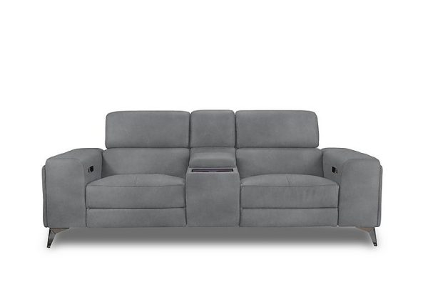 Action Fabric 3 Seater Power Recliner Media Sofa with Power Storage Arms  Velvet Grey | Bed Sava