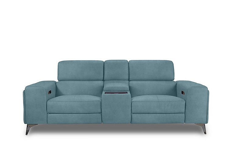 Action Fabric 3 Seater Power Recliner Media Sofa with Power Storage Arms - Velvet Blu
