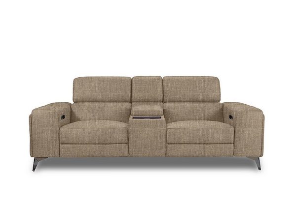 Action Fabric 3 Seater Power Recliner Media Sofa with Power Storage Arms  Weave Cocoa | Bed Sava