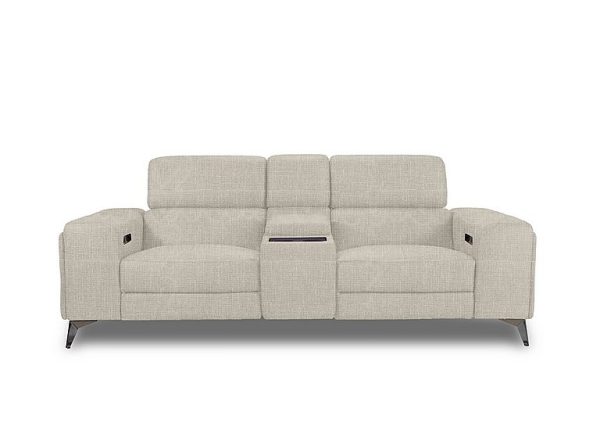 Action Fabric 3 Seater Power Recliner Media Sofa with Power Storage Arms  Weave Stone | Bed Sava