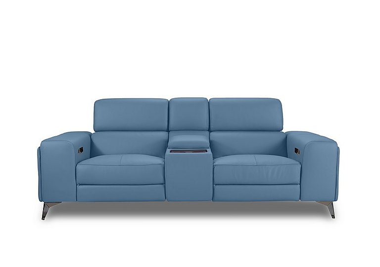 Action Leather 3 Seater Power Recliner Media Sofa with Power Storage Arms - Blu