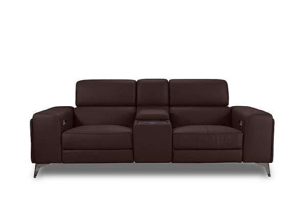 Action Leather 3 Seater Power Recliner Media Sofa with Power Storage Arms  Burgundy | Bed Sava