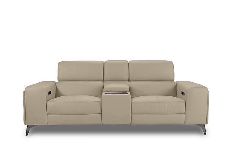 Action Leather 3 Seater Power Recliner Media Sofa with Power Storage Arms - Dacota Pebble