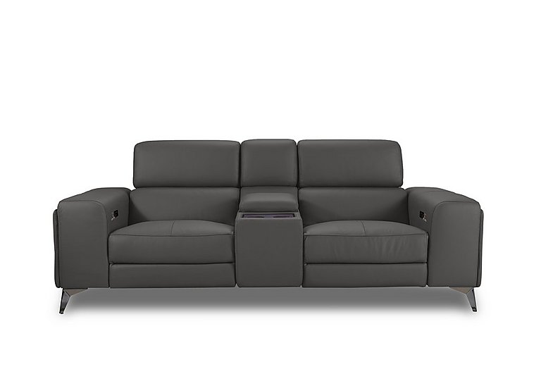 Action Leather 3 Seater Power Recliner Media Sofa with Power Storage Arms - Grey