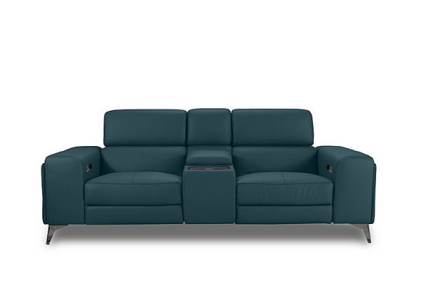 Action Leather 3 Seater Power Recliner Media Sofa with Power Storage Arms  Midnight Jade | Bed Sava