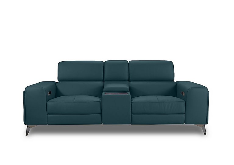 Action Leather 3 Seater Power Recliner Media Sofa with Power Storage Arms - Midnight Jade