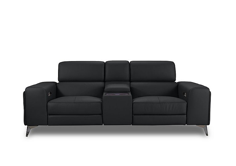 Action Leather 3 Seater Power Recliner Media Sofa with Power Storage Arms - Natural Black Mica