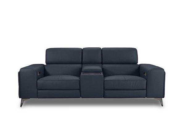 Action Leather 3 Seater Power Recliner Media Sofa with Power Storage Arms  Natural Milled Navy | Bed Sava