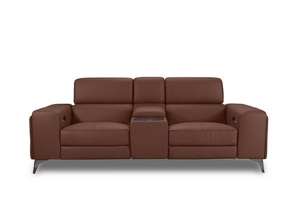 Action Leather 3 Seater Power Recliner Media Sofa with Power Storage Arms  Natural Redmaple | Bed Sava