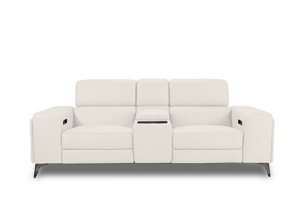 Action Leather 3 Seater Power Recliner Media Sofa with Power Storage Arms  White | Bed Sava