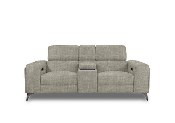 Action Fabric 2 Seater Power Recliner Media Sofa with Power Storage Arms  Halifax Sand | Bed Sava