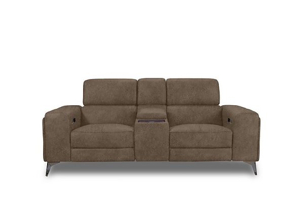 Action Fabric 2 Seater Power Recliner Media Sofa with Power Storage Arms  Classic Brown | Bed Sava
