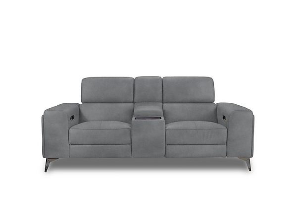 Action Fabric 2 Seater Power Recliner Media Sofa with Power Storage Arms  Velvet Grey | Bed Sava