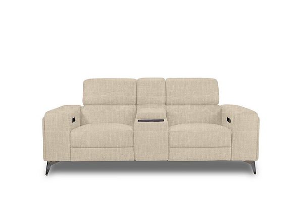 Action Fabric 2 Seater Power Recliner Media Sofa with Power Storage Arms  Weave Oatmeal | Bed Sava