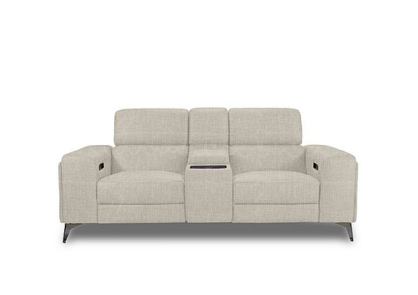 Action Fabric 2 Seater Power Recliner Media Sofa with Power Storage Arms  Weave Stone | Bed Sava