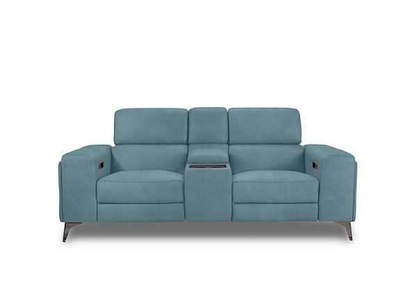Action Fabric 2 Seater Power Recliner Media Sofa  Velvet Blu | Bed Sava
