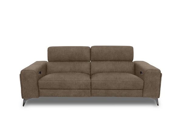 Action Fabric 3 Seater Power Recliner Sofa with Power Storage Arms  Classic Brown | Bed Sava