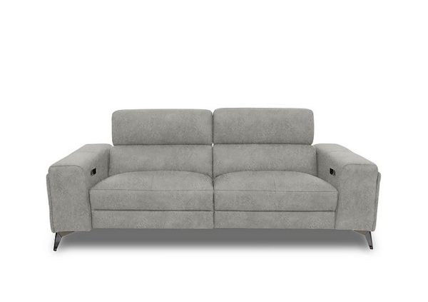 Action Fabric 3 Seater Power Recliner Sofa with Power Storage Arms  Marble Light Grey | Bed Sava