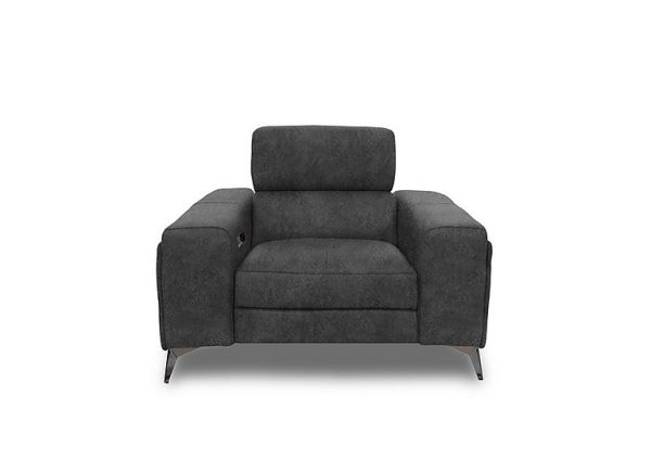 Action Fabric Power Recliner Armchair with Power Storage Arm  Marble Dark Grey | Bed Sava