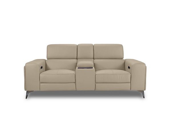 Action Leather 2 Seater Power Recliner Media Sofa  Dacota Pebble | Bed Sava