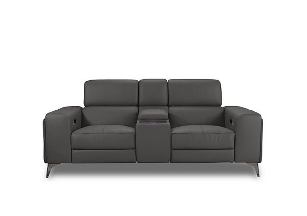Action Leather 2 Seater Power Recliner Media Sofa  Grey | Bed Sava