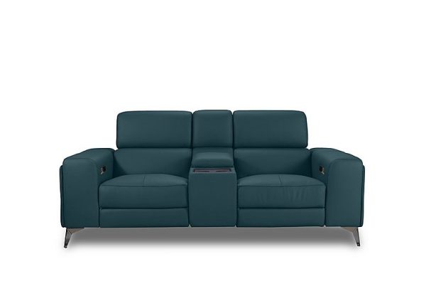 Action Leather 2 Seater Power Recliner Media Sofa  Midnight Jade | Bed Sava