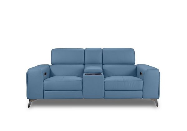 Action Leather 2 Seater Power Recliner Media Sofa with Power Storage Arms  Blu | Bed Sava