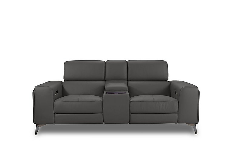 Action Leather 2 Seater Power Recliner Media Sofa with Power Storage Arms - Grey