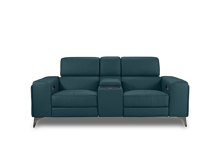 Action Leather 2 Seater Power Recliner Media Sofa with Power Storage Arms - Midnight Jade