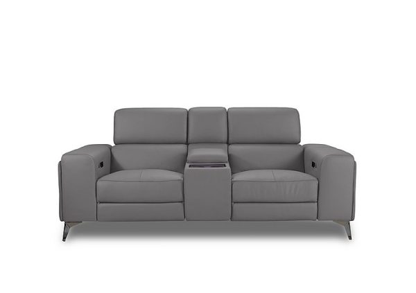 Action Leather 2 Seater Power Recliner Media Sofa with Power Storage Arms  Natural Ash | Bed Sava