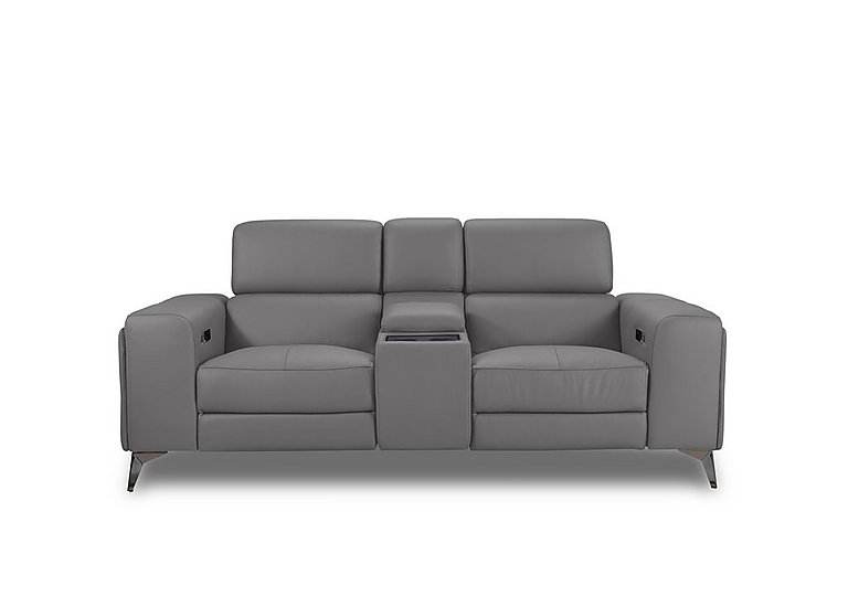 Action Leather 2 Seater Power Recliner Media Sofa with Power Storage Arms - Natural Ash