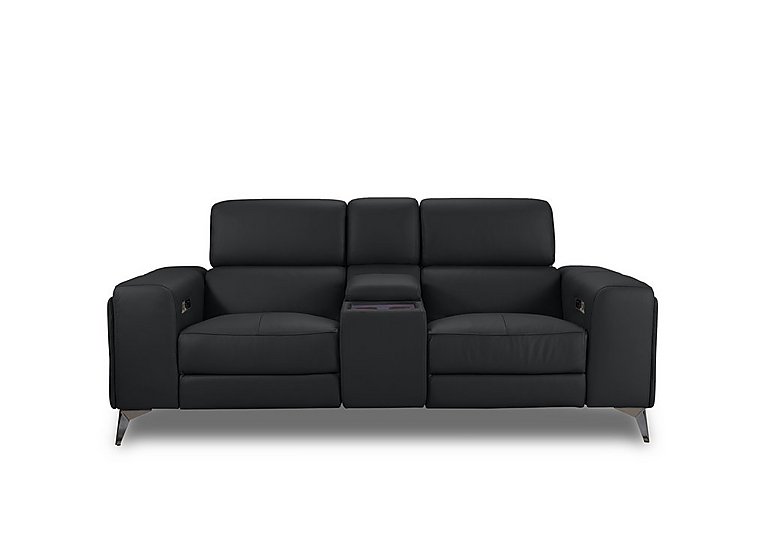 Action Leather 2 Seater Power Recliner Media Sofa with Power Storage Arms - Natural Black Mica