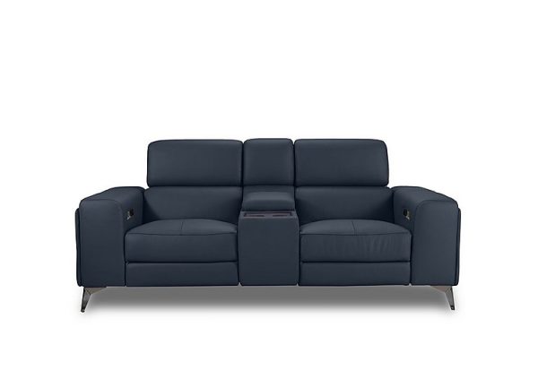 Action Leather 2 Seater Power Recliner Media Sofa with Power Storage Arms  Natural Milled Navy | Bed Sava