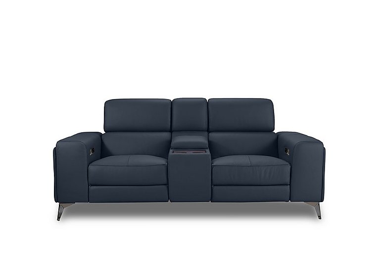 Action Leather 2 Seater Power Recliner Media Sofa with Power Storage Arms - Natural Milled Navy