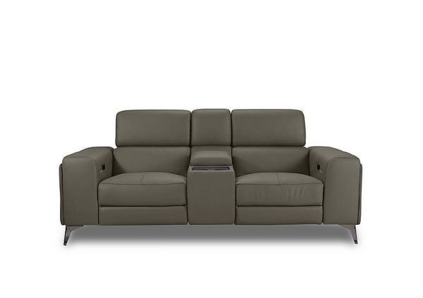 Action Leather 2 Seater Power Recliner Media Sofa with Power Storage Arms  Natural Olive | Bed Sava