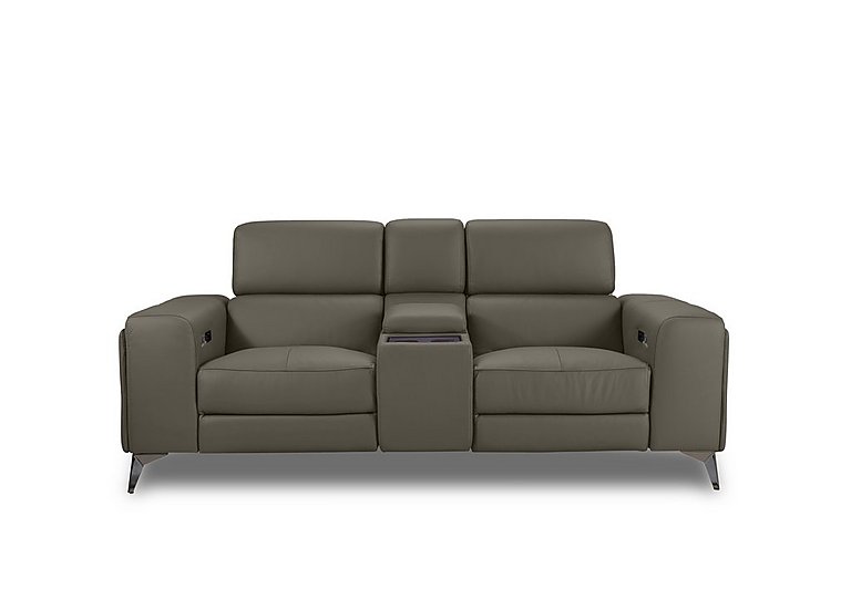 Action Leather 2 Seater Power Recliner Media Sofa with Power Storage Arms - Natural Olive