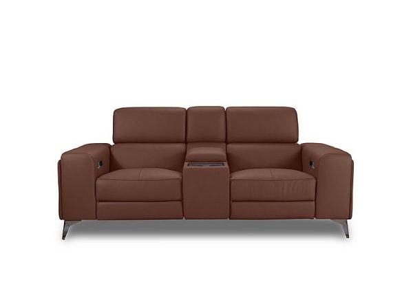 Action Leather 2 Seater Power Recliner Media Sofa with Power Storage Arms  Natural Redmaple | Bed Sava