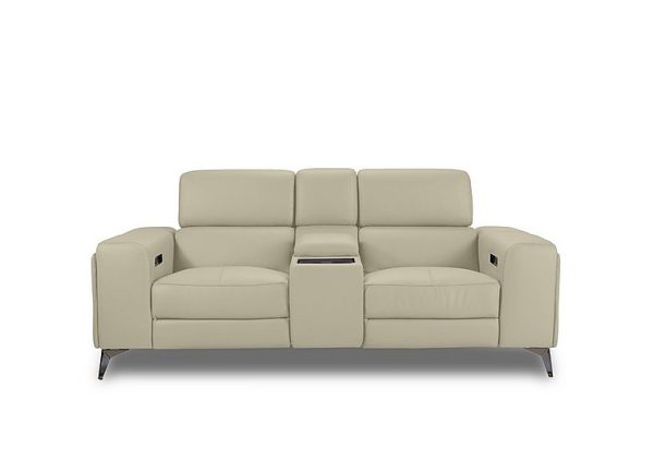 Action Leather 2 Seater Power Recliner Media Sofa with Power Storage Arms  Natural Sand | Bed Sava
