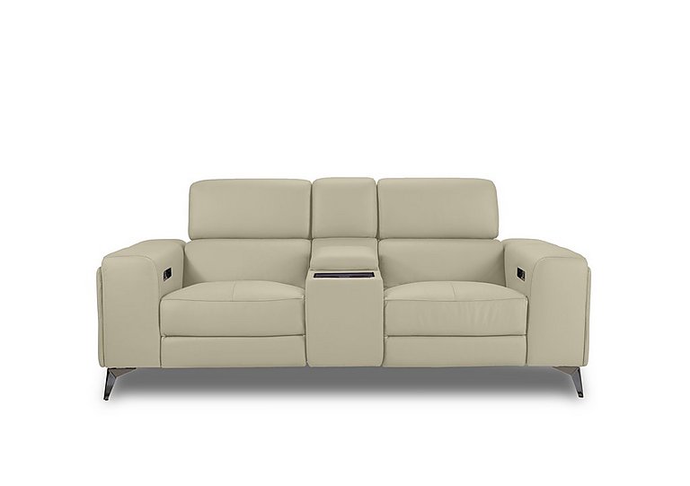 Action Leather 2 Seater Power Recliner Media Sofa with Power Storage Arms - Natural Sand