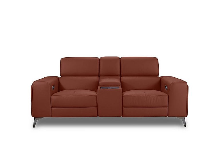 Action Leather 2 Seater Power Recliner Media Sofa with Power Storage Arms - Red Maple