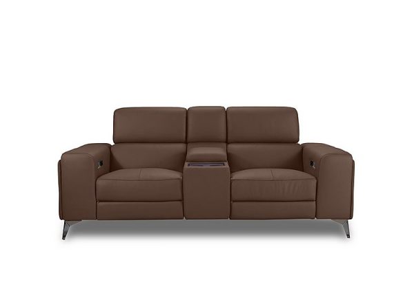 Action Leather 2 Seater Power Recliner Media Sofa with Power Storage Arms  Roast | Bed Sava