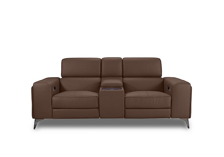 Action Leather 2 Seater Power Recliner Media Sofa with Power Storage Arms - Roast