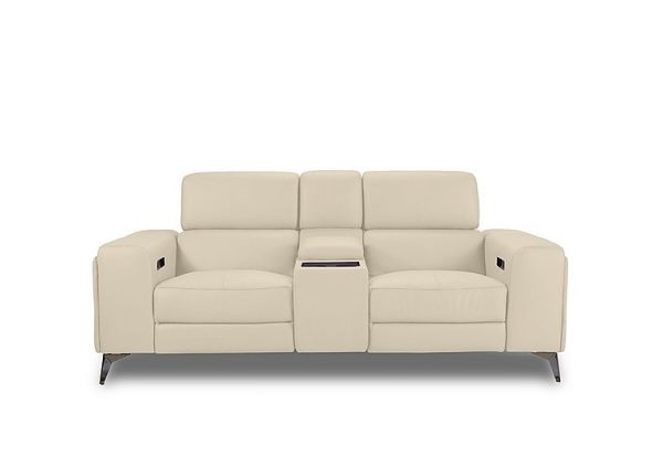 Action Leather 2 Seater Power Recliner Media Sofa with Power Storage Arms  Stone | Bed Sava