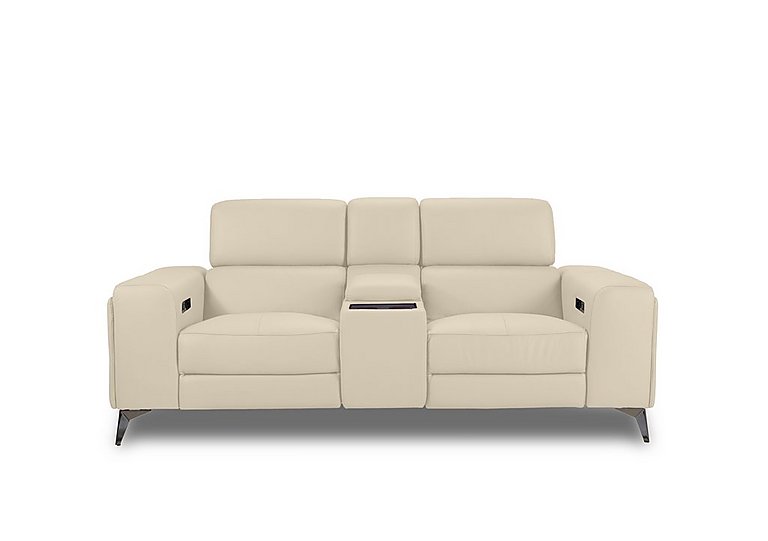 Action Leather 2 Seater Power Recliner Media Sofa with Power Storage Arms - Stone