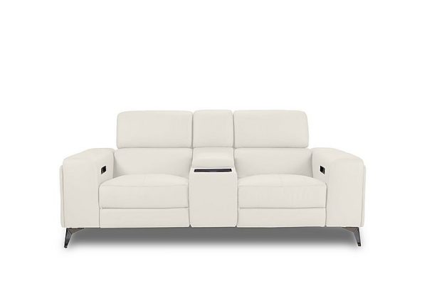 Action Leather 2 Seater Power Recliner Media Sofa with Power Storage Arms  White | Bed Sava